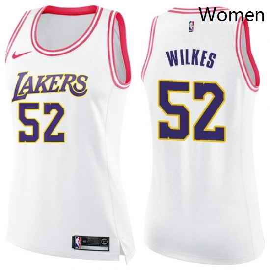 Womens Nike Los Angeles Lakers 52 Jamaal Wilkes Swingman WhitePink Fashion NBA Jersey